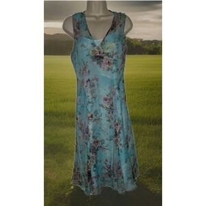 Rickie Freeman Teri Jon Floral Garden Party Midi Dress Chiffon Overlay Women's 8